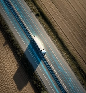 truck on the street with power lines