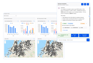 Composer scenario comparison view — side-by-side freight network scenarios with quantified financial impact